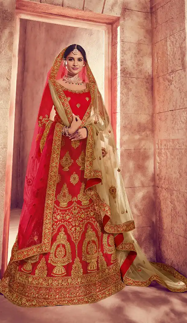 Red Color Silk Heavy Embroidery Plus Size Lehenga Choli Women - 459056515