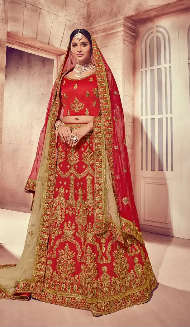 Red Color Silk Heavy Embroidery Plus Size Lehenga Choli Women - 459056517