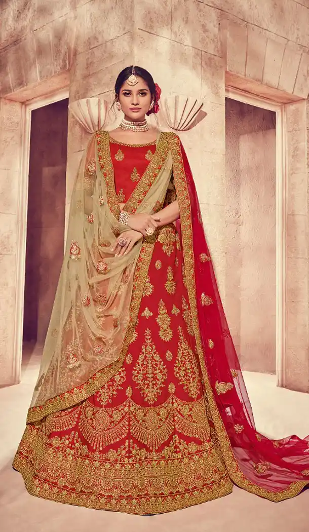 Adorable Red Color Silk Heavy Embroidery Plus Size Lehenga Choli Women - 459056521