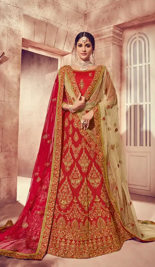 Fancy Red Color Silk Heavy Embroidery Plus Size Lehenga Choli Women - 459056525