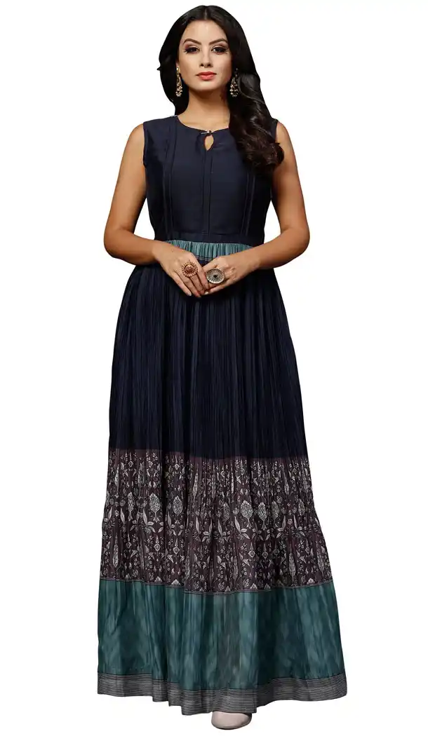 Navy Blue Color Dilux Silk Party Wear Readymade Gown - 462657001