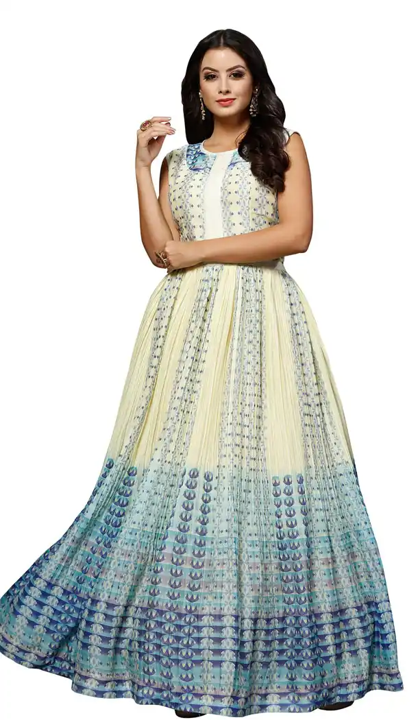 Off White Color Dilux Silk Party Wear Readymade Gown - 462657004