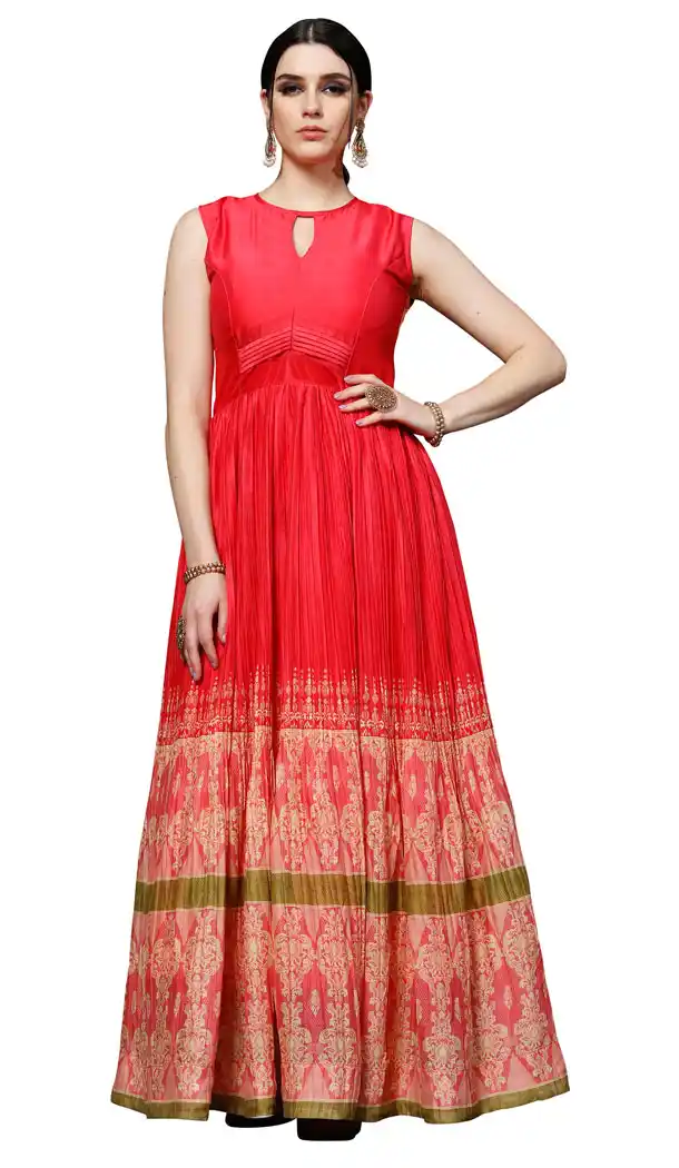 Red Color Dilux Silk Party Wear Readymade Gown - 462657005