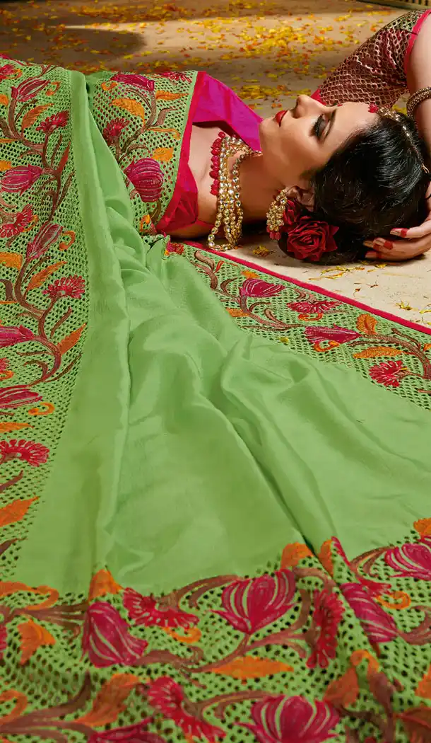 Green Color Silk Embroidery Party Wear Plus Size Sari Blouse - 462757009