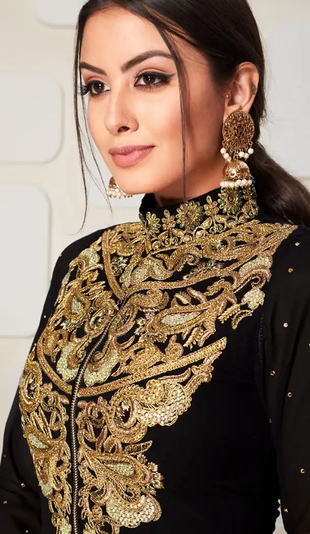 Black Color Faux Georgette Eid Wear Salwar Kameez With Koti - 464657237