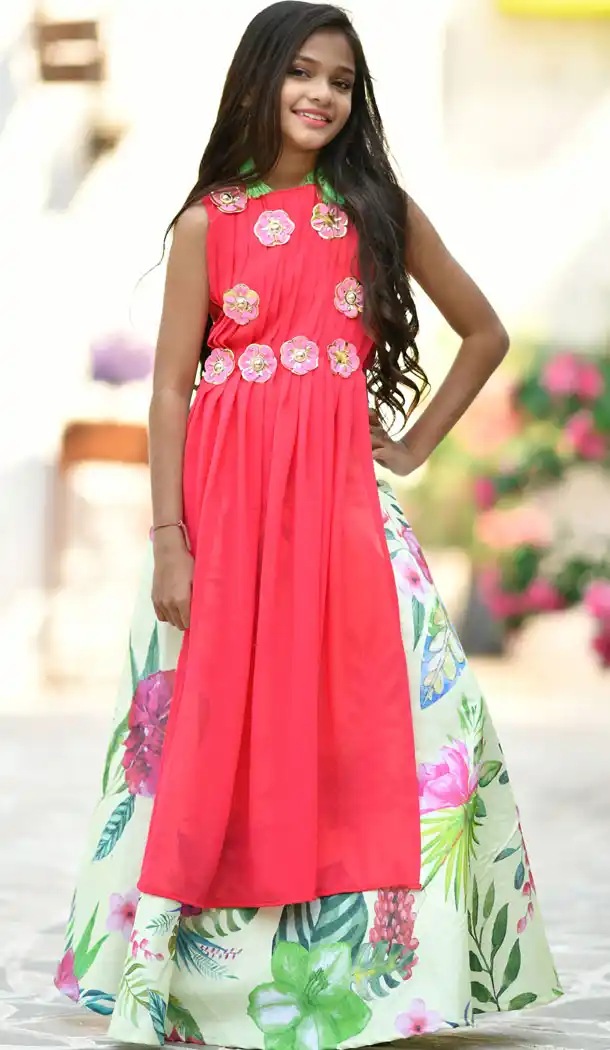 Pink Color Georgette Fancy Readymade Kids Girl Lehenga Choli - 466457458