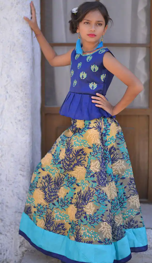 Blue Color Silk Party Wear Readymade Kid Girl Lehenga Choli - 468557670