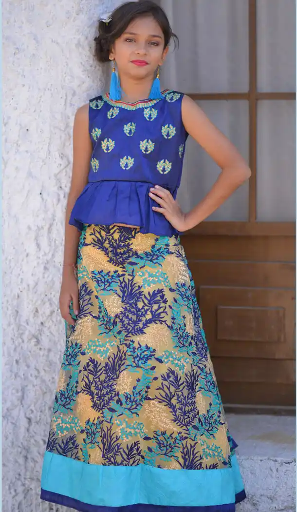 Blue Color Silk Party Wear Readymade Kid Girl Lehenga Choli - 468557670