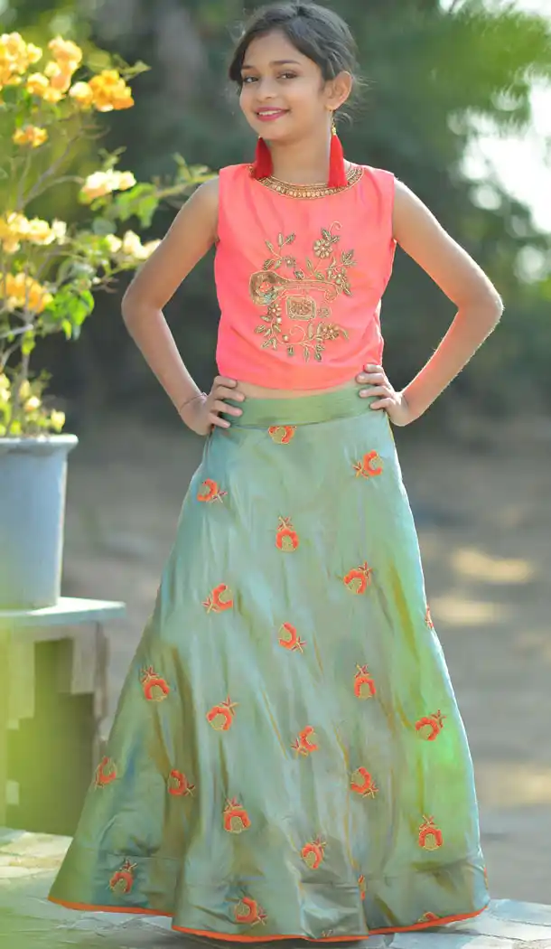 Light Pink Color Silk Party Wear Readymade Kid Girl Lehenga Choli - 468557671