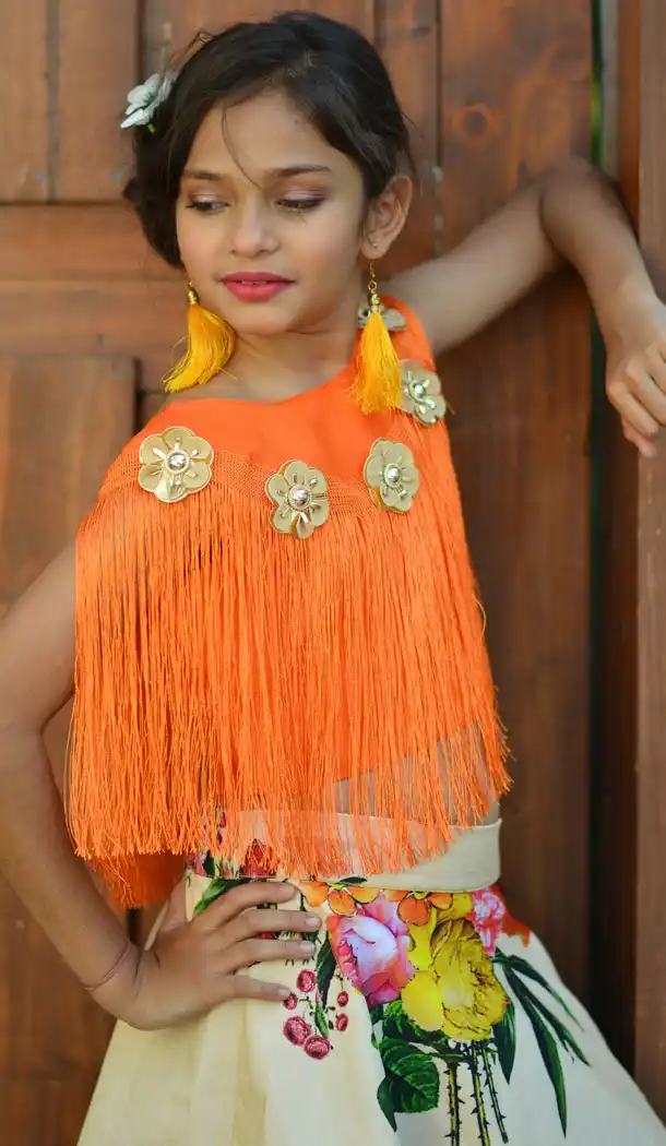 Orange Color Silk Party Wear Readymade Kid Girl Lehenga Choli - 468557672