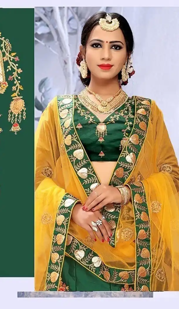 Green Color Satin Silk Designer Wear Plus Size Lehenga Choli - 464157180