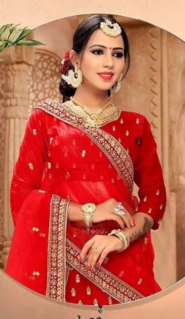 Red Color Satin Silk Designer Wear Plus Size Lehenga Choli - 464157182