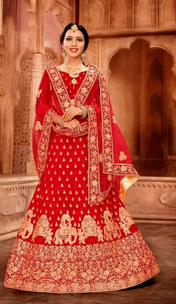 Red Color Satin Silk Designer Wear Plus Size Lehenga Choli