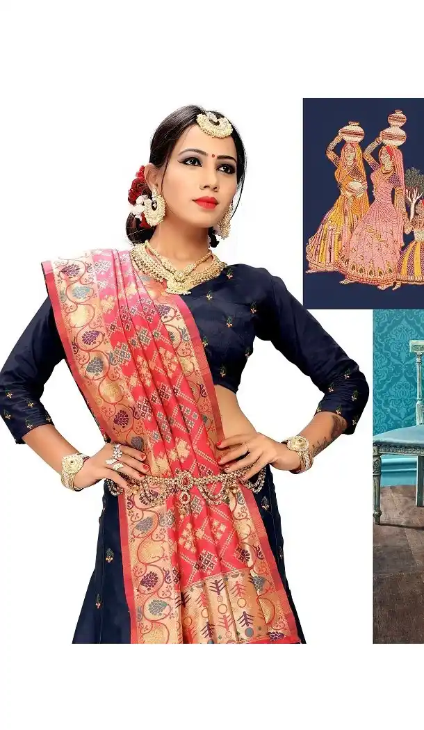 Navy Blue Color Satin Silk Designer Wear Plus Size Lehenga Choli - 464157186