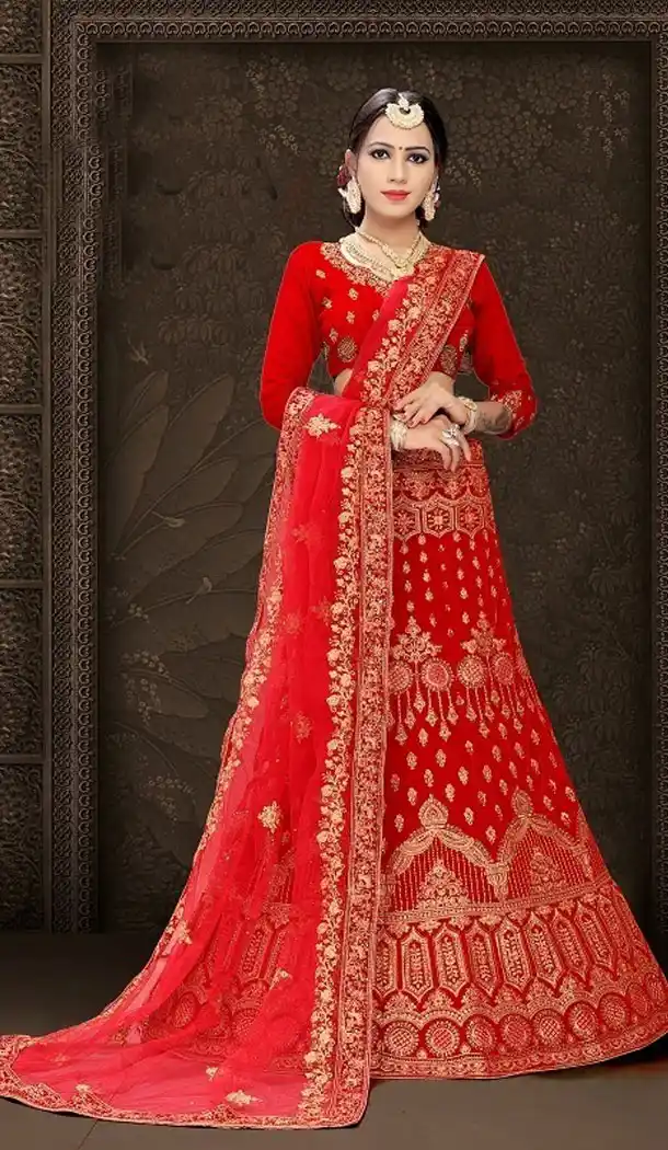 Red Color Satin Silk Designer Wear Plus Size Lehenga Choli - 464157189