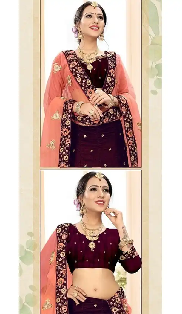 Wine Color Satin Silk Designer Wear Plus Size Lehenga Choli - 464157192