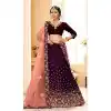 Wine Color Satin Silk Designer Wear Plus Size Lehenga Choli