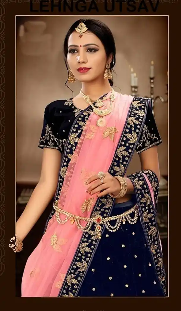 Navy Blue Color Satin Silk Designer Wear Plus Size Lehenga Choli - 464157194