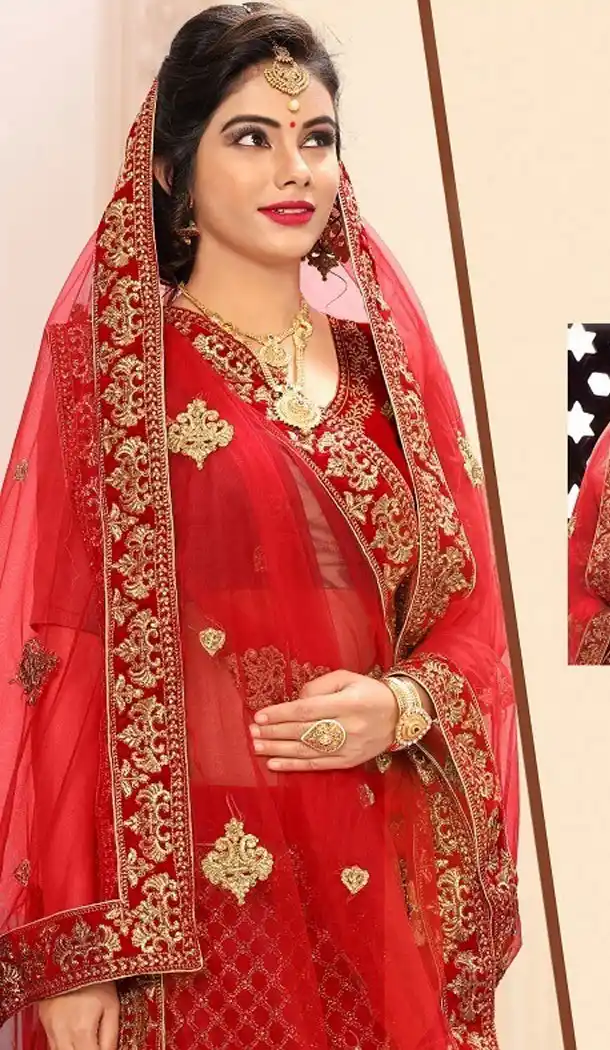 Red Color Satin Silk Designer Wear Plus Size Lehenga Choli - 464157195