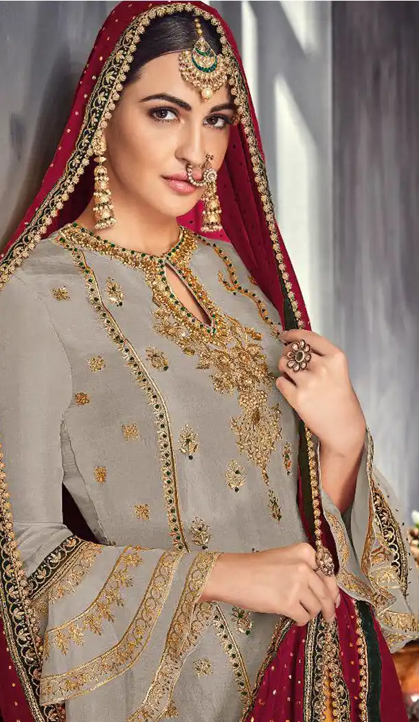 Grey Color Foux Georgette Eid Special Sharara Salwar Suit - 465657315