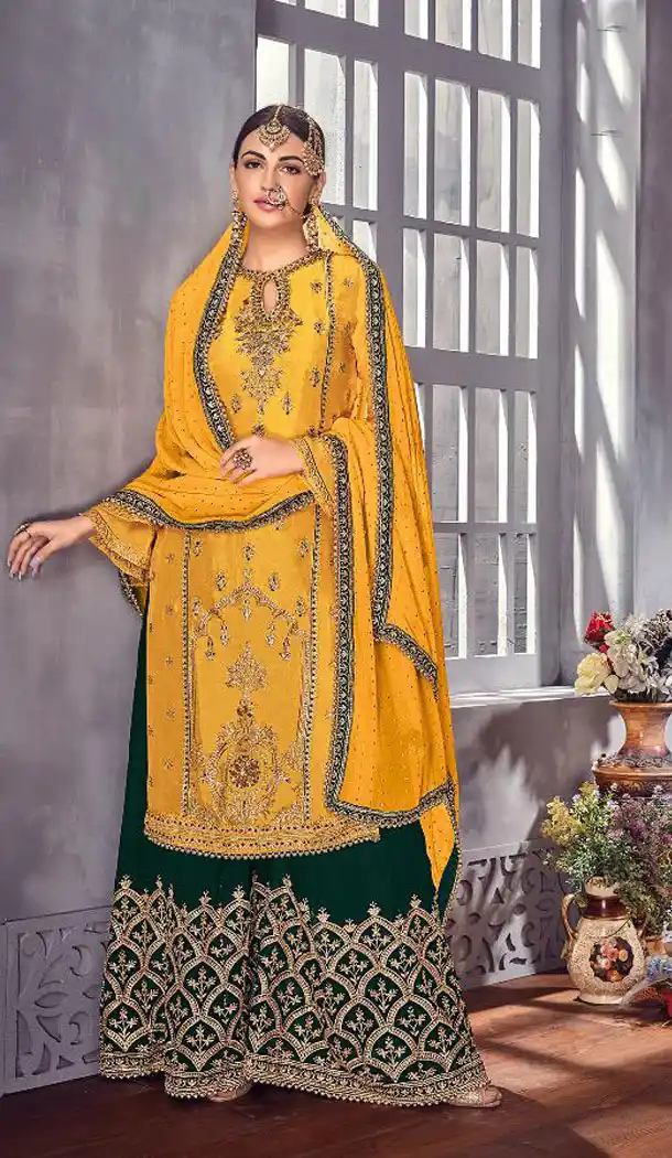 Yellow Color Foux Georgette Eid Special Sharara Salwar Suit - 465657316