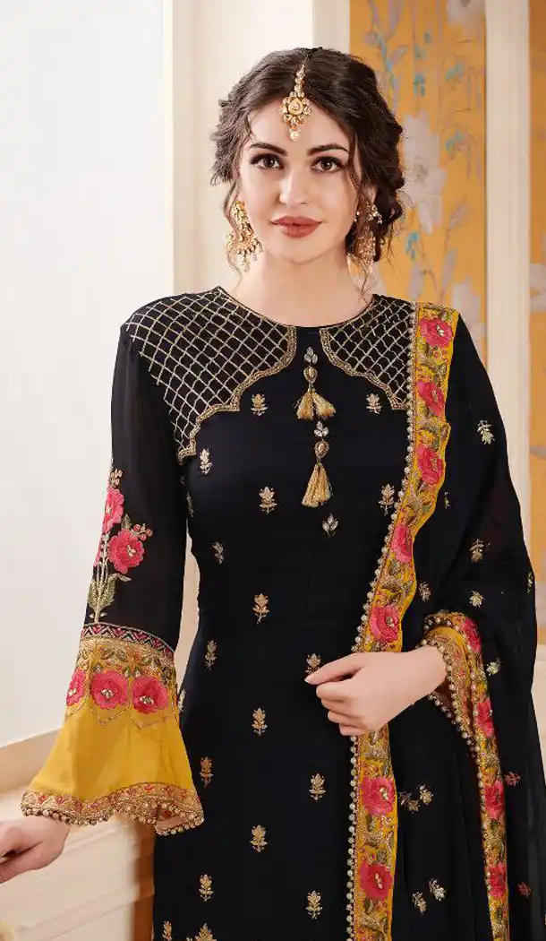 Black Color Foux Georgette Eid Special Sharara Salwar Suit - 465657319