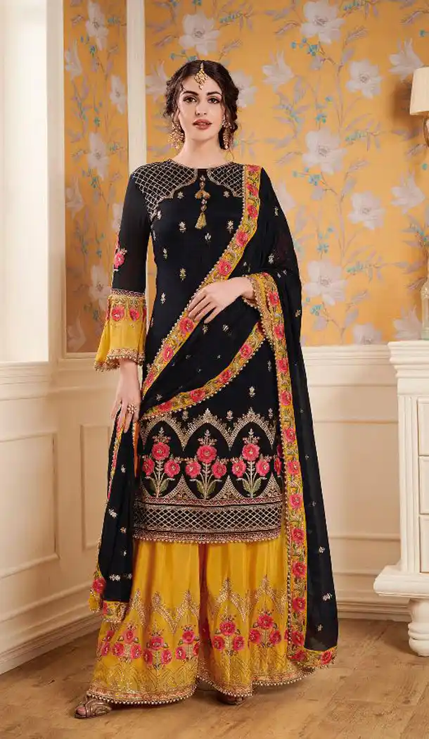 Black Color Foux Georgette Eid Special Sharara Salwar Suit - 465657319
