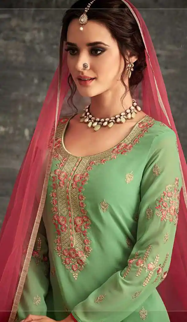 Light Green Color Georgette Pakitani Palazzo Salwar Suit - 470857992