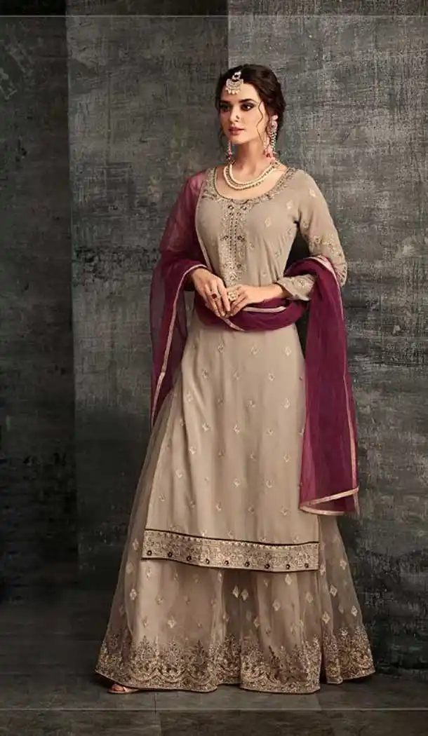 Beige Color Georgette Pakitani Palazzo Salwar Suit