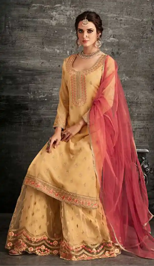 Yellow Color Georgette Pakitani Palazzo Salwar Suit - 470857995