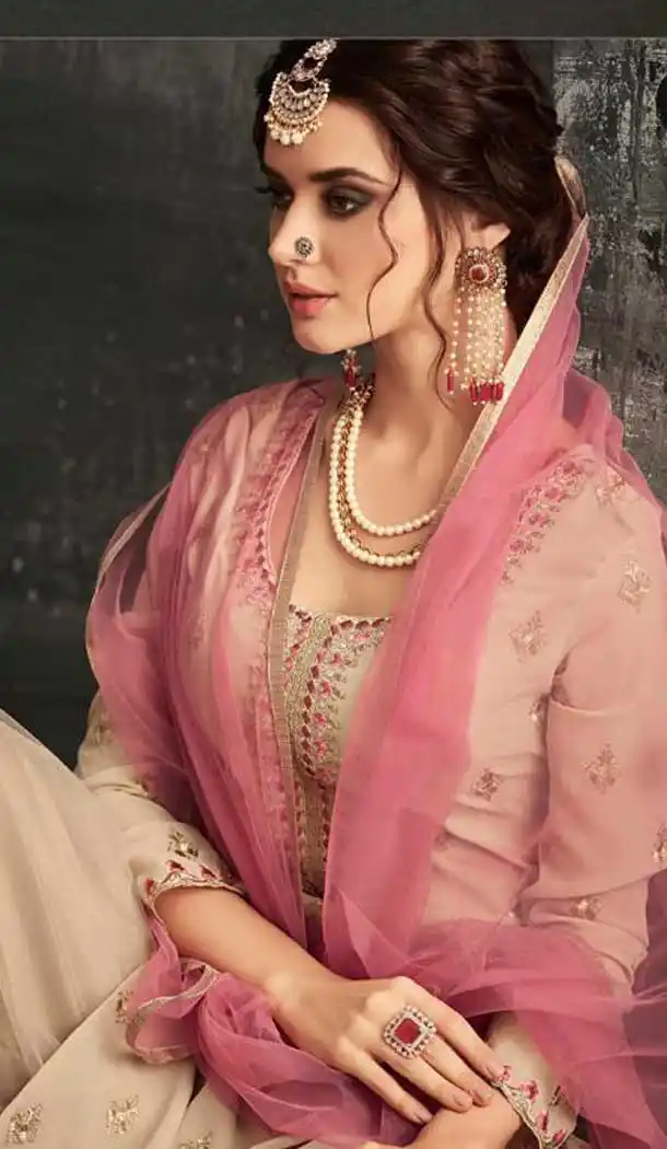 Beige Color Georgette Pakitani Palazzo Salwar Suit - 470857996