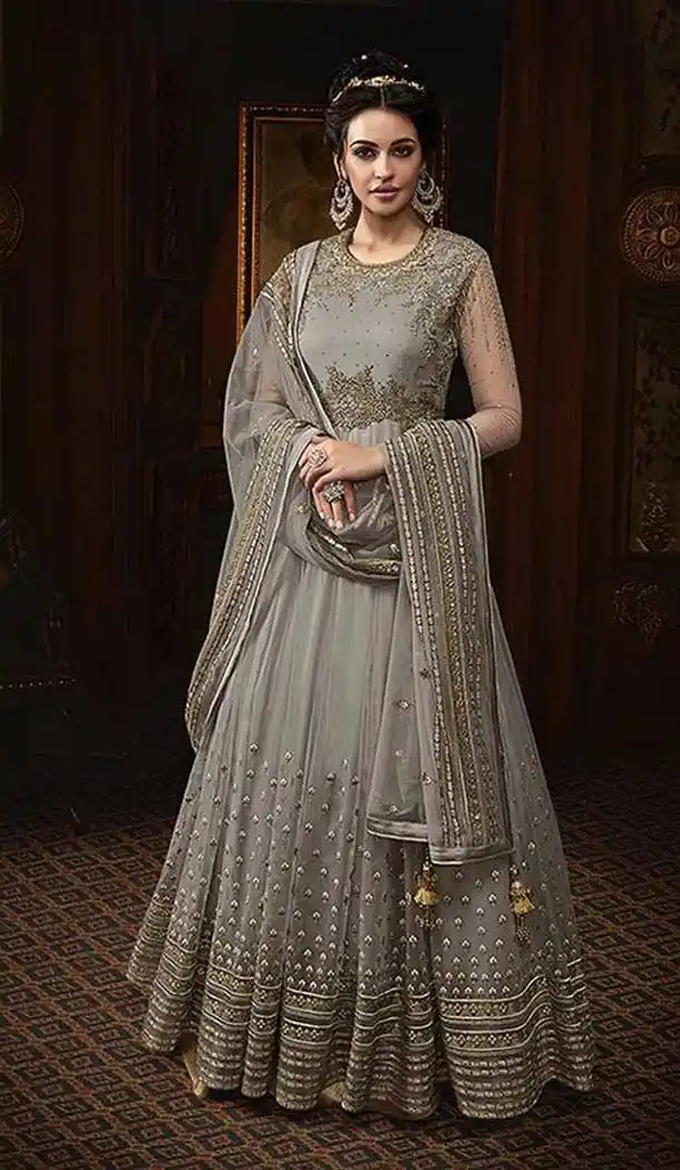Grey Color Net Eid Special Pakitani Salwar Kameez - 471258038