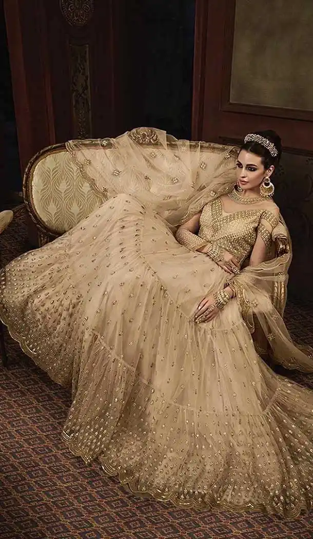 Cream Color Net Eid Special Pakitani Salwar Kameez - 471258039