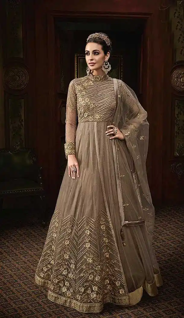 Beige Color Net Eid Special Pakitani Salwar Kameez - 471258042