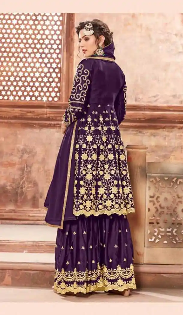 Violet Color Satin Georgette Eid Special Pakitani Sharara Salwar Suit - 471558072
