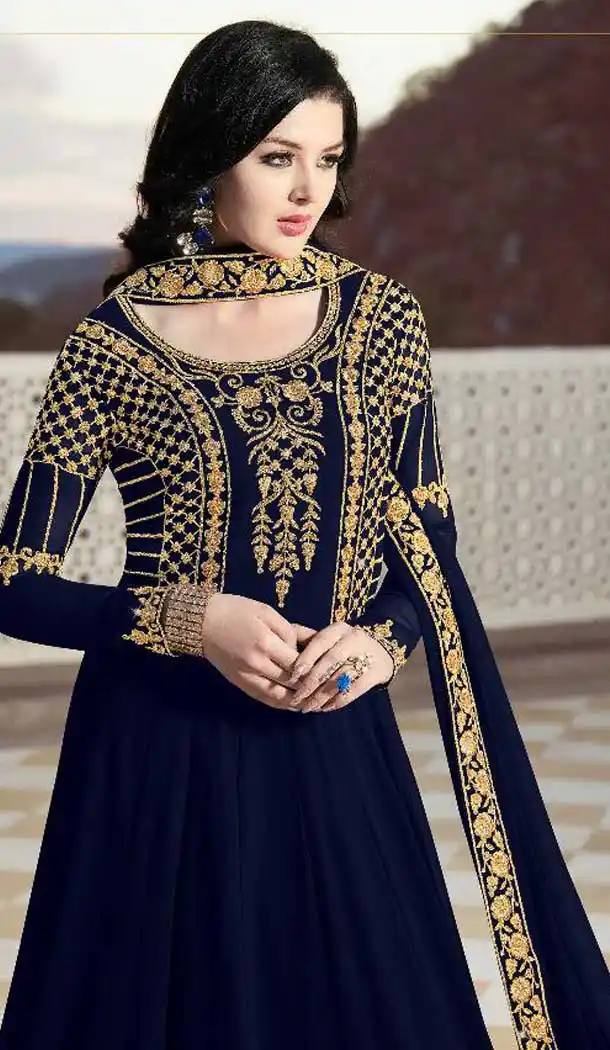 Navy Blue Color Bloom Georgette Eid Wear Anarkali Salwar Kameez - 471758085