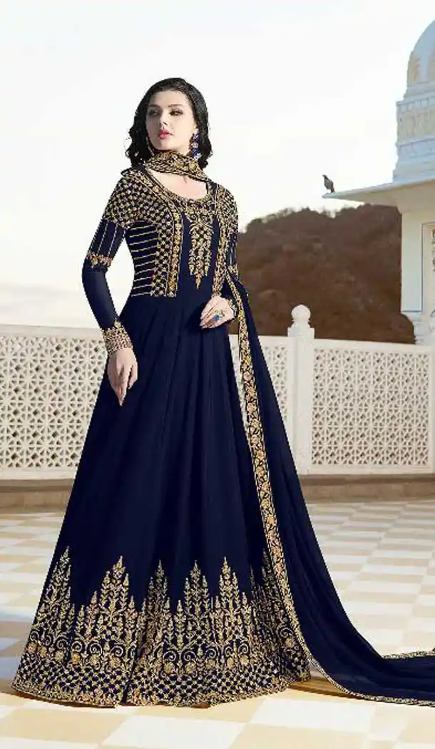 Navy Blue Color Bloom Georgette Eid Wear Anarkali Salwar Kameez - 471758085