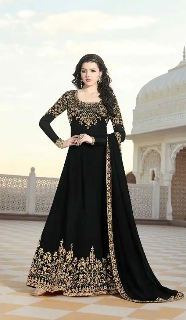 Black Color Bloom Georgette Eid Wear Anarkali Salwar Kameez - 471758087