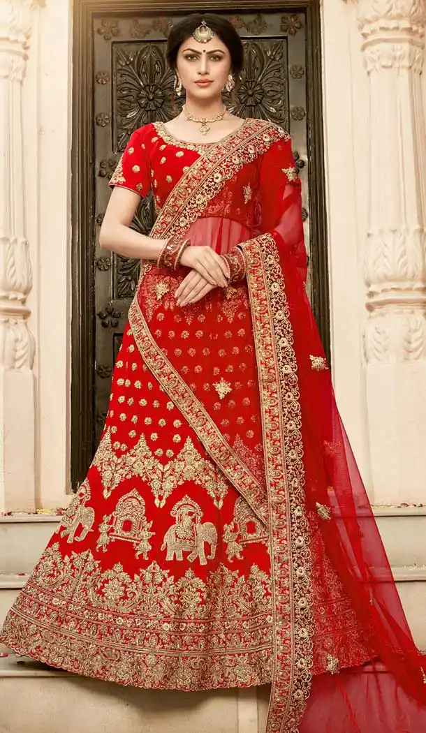 Red Color Pure Heavy Silk Wedding Special Lehenga Choli - 472358135