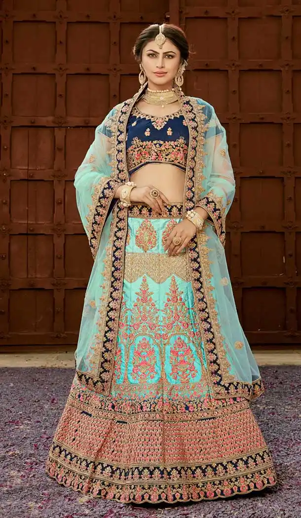 Sky Color Pure Heavy Silk Wedding Special Lehenga Choli - 472358137