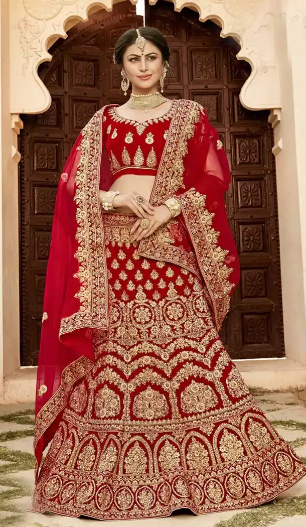 Red Color Soft Velvet Wedding Special Lehenga Choli - 472358140