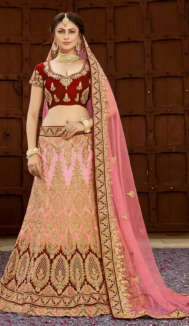 Pink And Maroon Color Pure Heavy Silk Wedding Special Lehenga Choli - 472358141