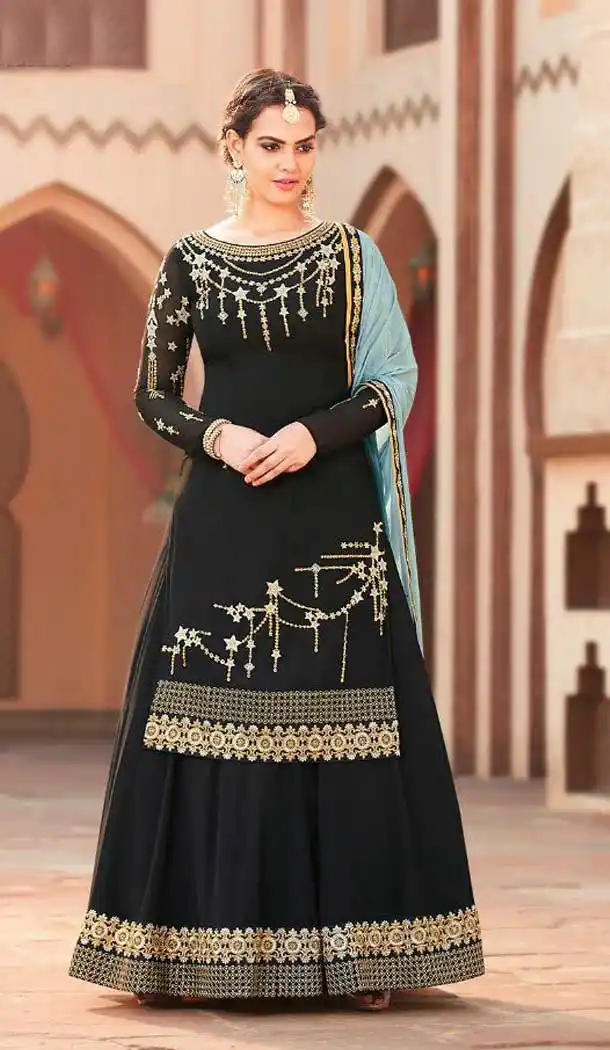 Black Color Georgette Pakistani Palazzo Suit - 472258131