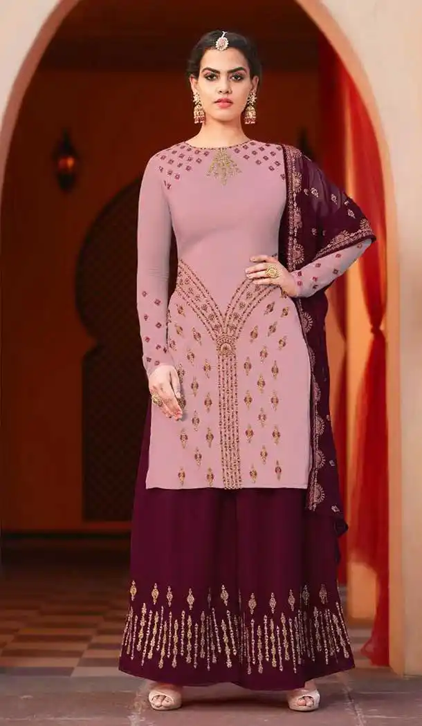 Light Purple Color Georgette Pakistani Palazzo Suit - 472258132
