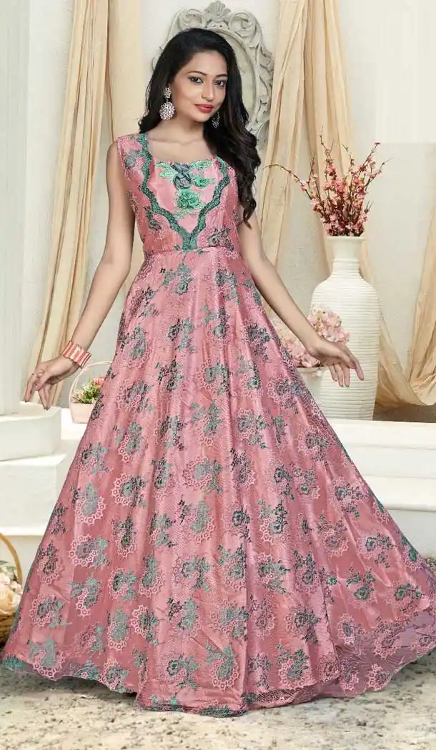 Pink Color Jacquard Designer Wear Readymade Gown Suit - 472658161