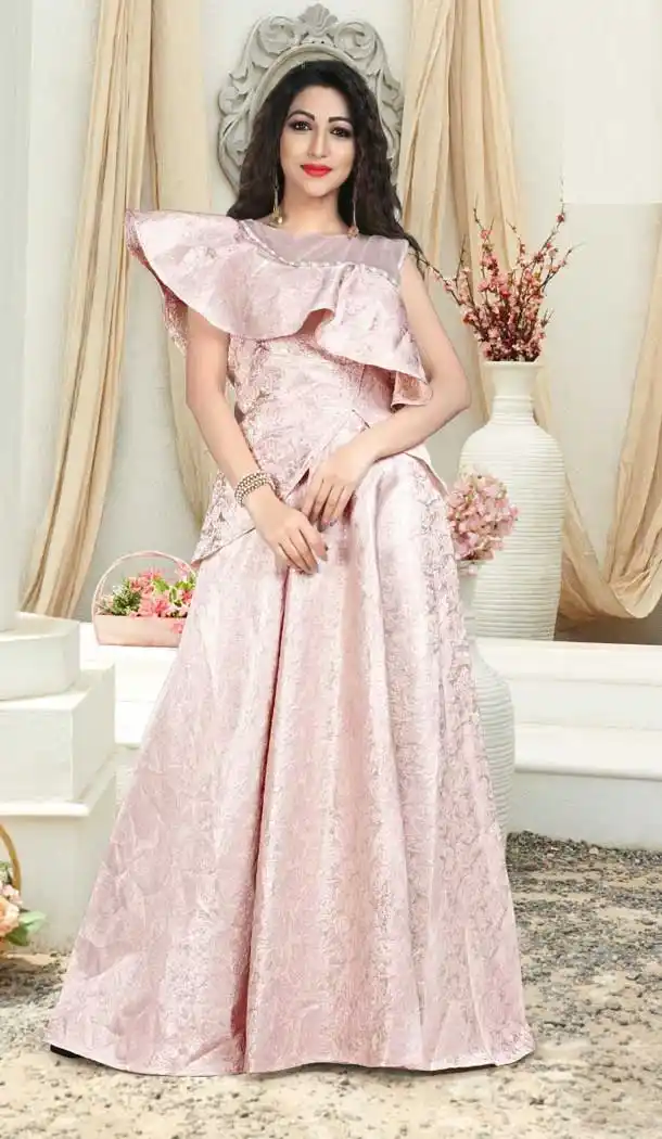 Pink Color Jacquard Designer Wear Readymade Gown Suit - 472658165