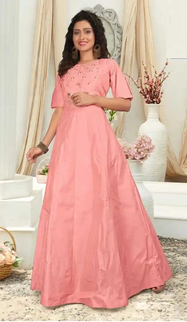 Pink Color Silk Designer Wear Readymade Gown Suit - 472658172