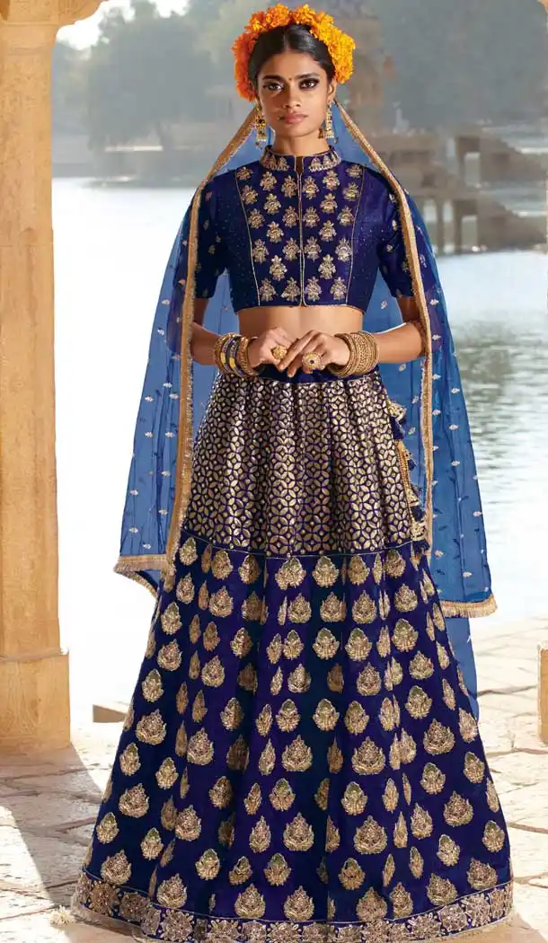Blue Color Silk Heavy Bridal Weadding Wear Lehenga Choli - 475558447