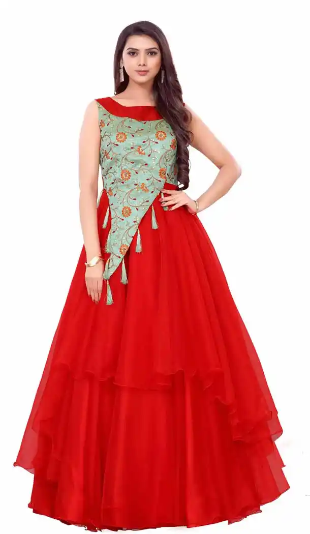 Red Color Net Designer Readymade Gown Suit - 475858469