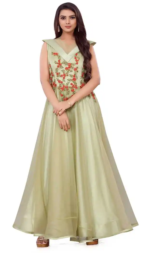 Light Pista Color Net Designer Readymade Gown Suit - 475858471